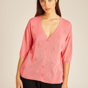 Flowers Tricot Cardigan Fucsia