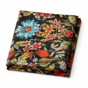 Fular de seda con forro Negro con flores