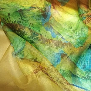 Fular de seda Amarillo y verde