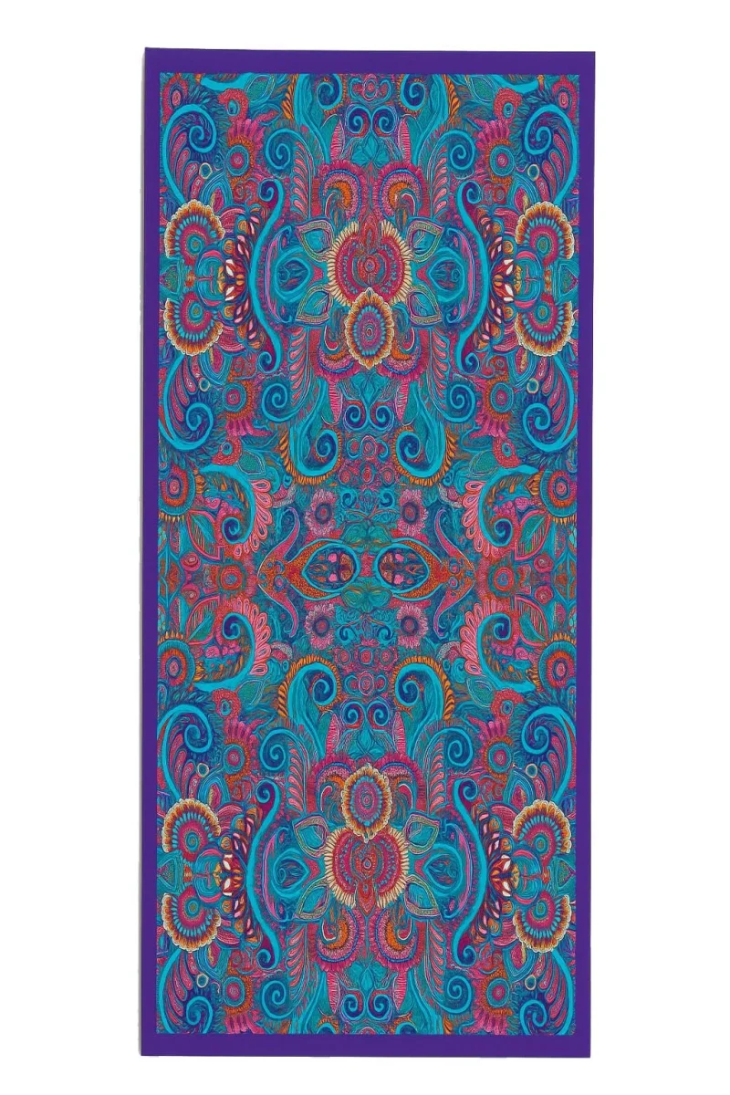 Fular de seda reversible con forro Paisley azul y fucsia - Imagen 6