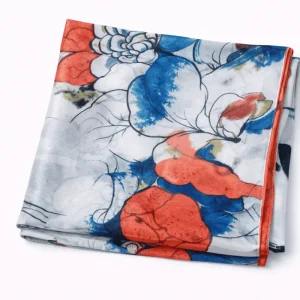 Fular de seda con forro  Flores rojo y azul