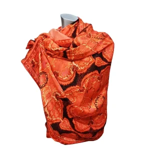 Fular de seda con forro medallones coral y naranja