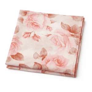 Fular de seda reversible con forro Beige y flores rosas