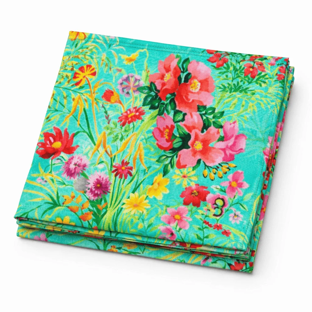 Fular de seda natural con forro chal reversible verde mar con flores - Imagen 7