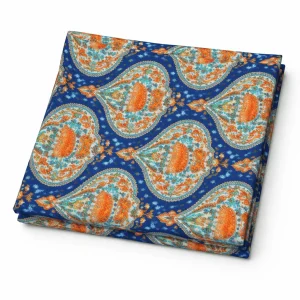Fular de seda reversible con forro medallones Azul y turquesa