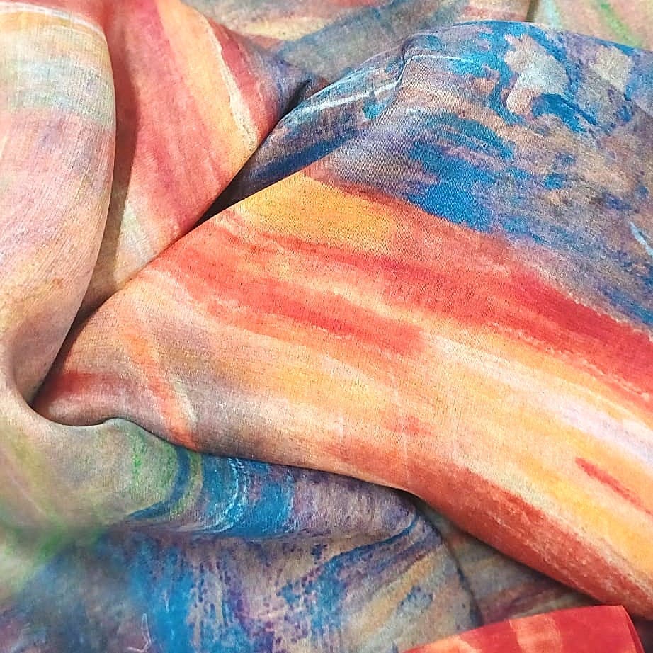 Fular de seda rojo y colores Munch - Imagen 6