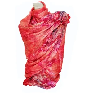 Fular de seda reversible Flores rojo