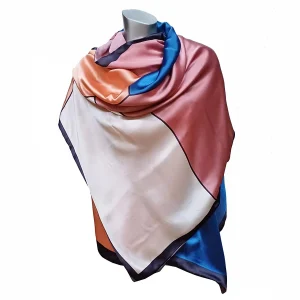 Fular de semi seda reversible con forro Geométrico Rosa