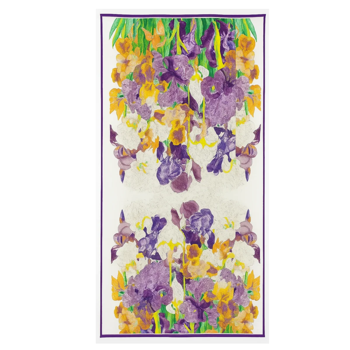 Fular de semiseda con forro flores mostaza y morado con verde - Imagen 4