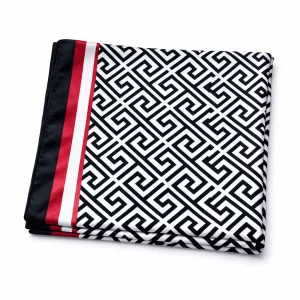 Fular de semiseda reversible con forro Geométrico blanco, negro y rojo