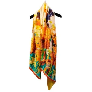 Fular de semiseda reversible estampado amarillo mostaza