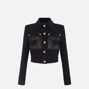Elisabetta Franchi chaqueta de doble crepe con detalles de logotipo