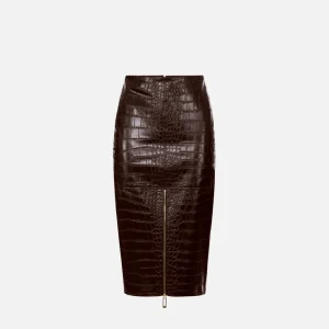 Elisabetta Franchi falda con textura estampado de cocodrilo marron