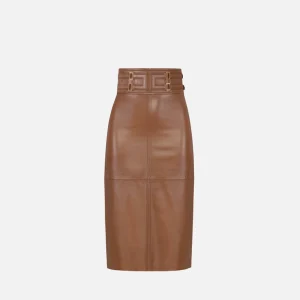 Elisabetta Franchi falda de piel con logotipo en relieve