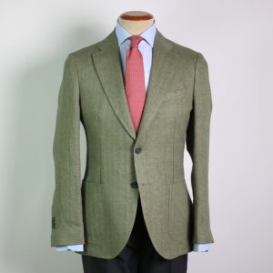 Chaqueta lino espigas verde corte entallado