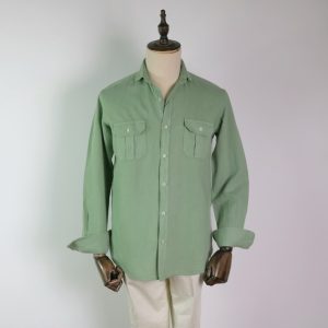 Camisa dos bolsillos algodón/lino verde claro