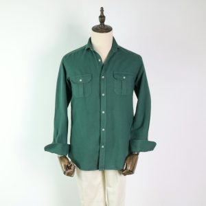 Camisa dos bolsillos lino/algodón verde botella