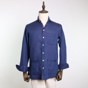 Guayabera 3 bolsillos lino azul
