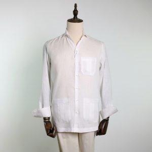 Guayabera 3 bolsillos lino blanca