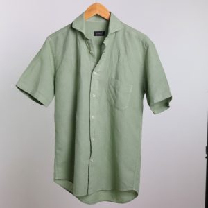 Camisa de manga corta lino/algodón verde claro