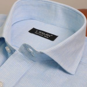 Camisa lino-algodón celeste raya fina blanca