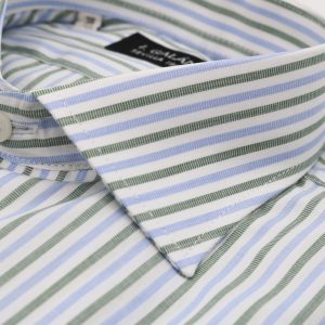 Camisa barra fil a fil verde y celeste puño mixto