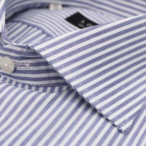 Camisa barra fil a fil azul puño mixto