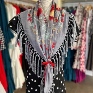 Mantón Cantillana Gris y Rojo