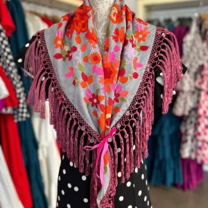 Mantón Cantillana Gris y Rosa