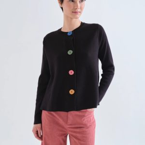 Cárdigan negro botones multicolor