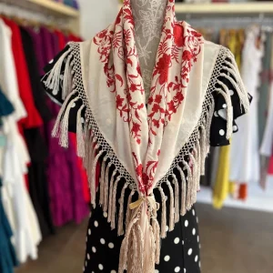 Mantón Cantillana Beige y Coral