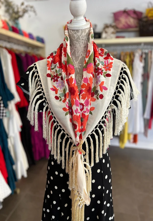 Mantón Cantillana Beige y Naranja