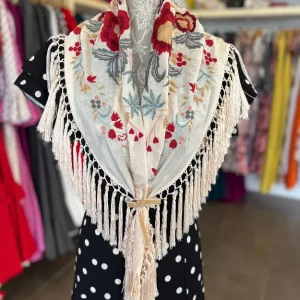 Mantón Cantillana Beige, Rojo Y Gris