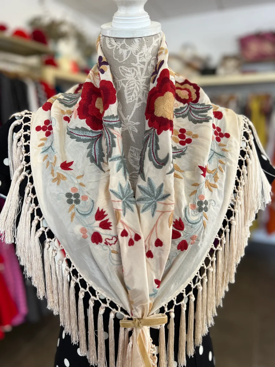 Mantón Cantillana Beige, Rojo Y Gris - Imagen 3