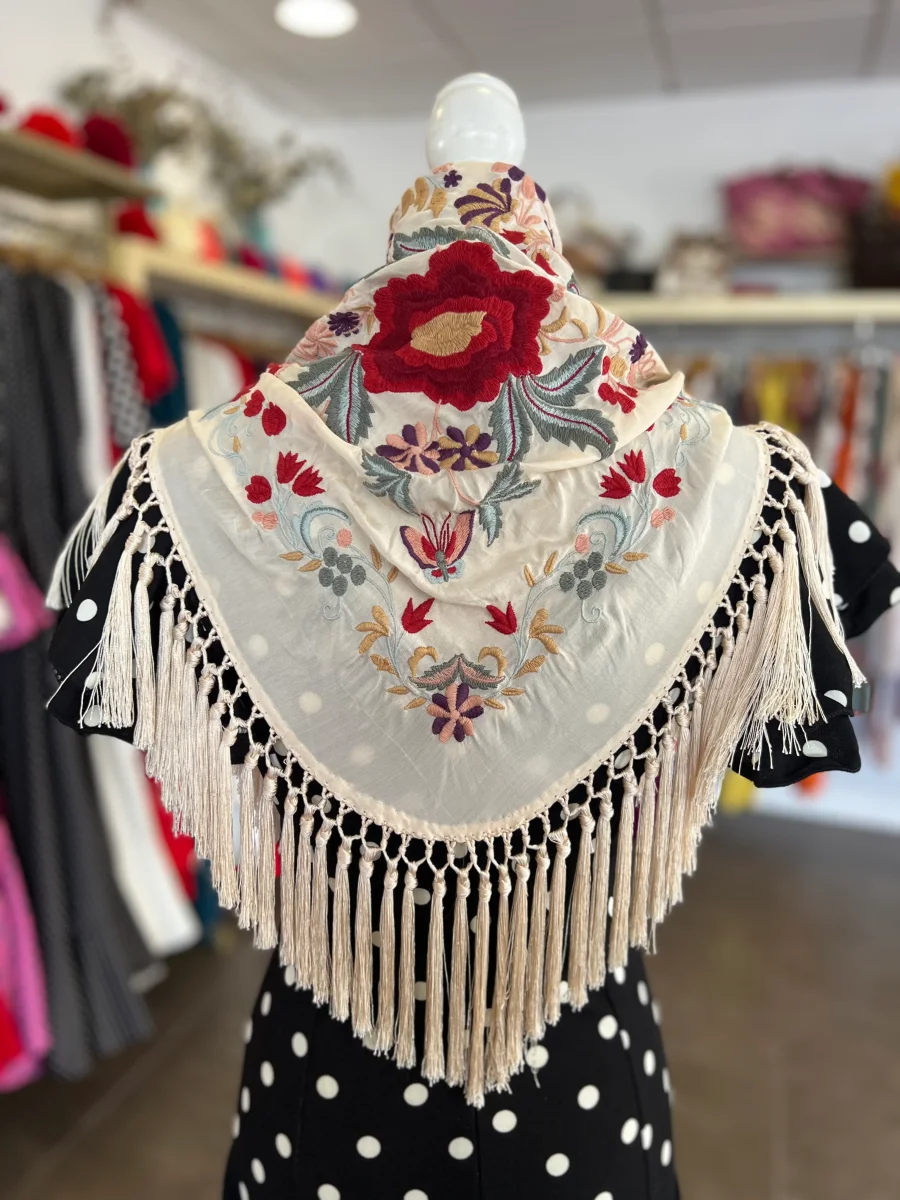 Mantón Cantillana Beige, Rojo Y Gris - Imagen 4