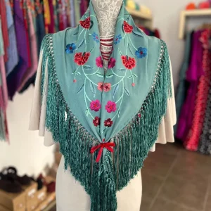 Mantón Clavel Verde Agua Oscuro
