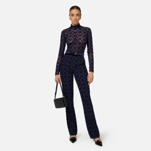 Elisabetta Franchi pantalon recto de crepe flocado con cinturon