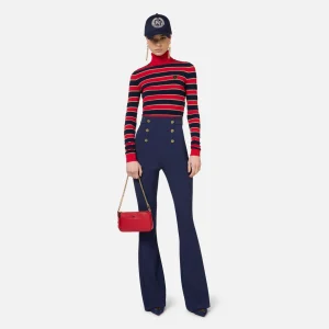 Elisabetta Franchi Pantalón de pata ancha de crepé con cinturilla ancha de raso