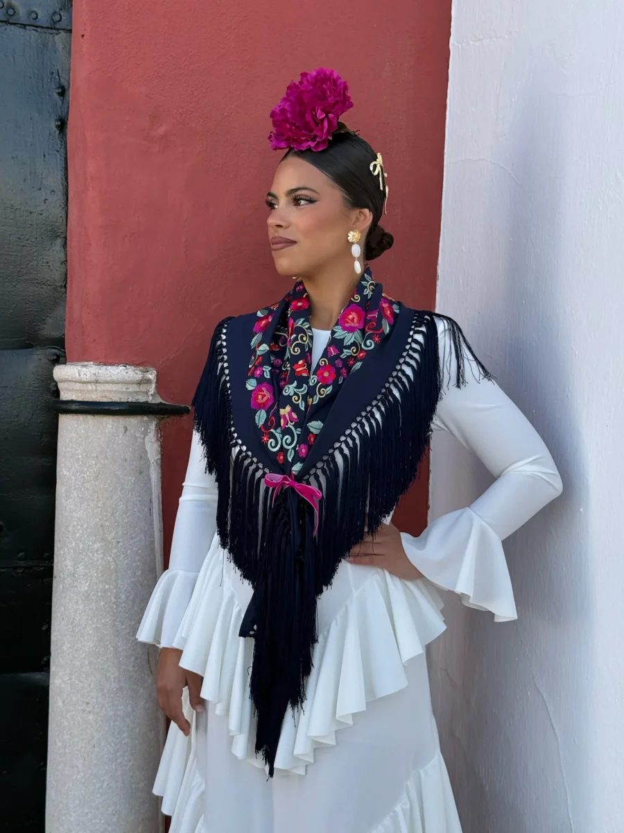 Traje flamenca Sevilla blanco - Imagen 3