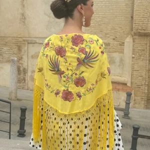 Mantón Pájaros Fondo Amarillo