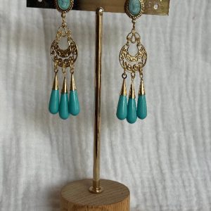 Pendiente triple lágrima turquesa