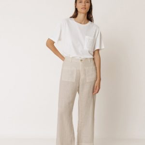 Indi&Cold pantalon de lino fluido marfil