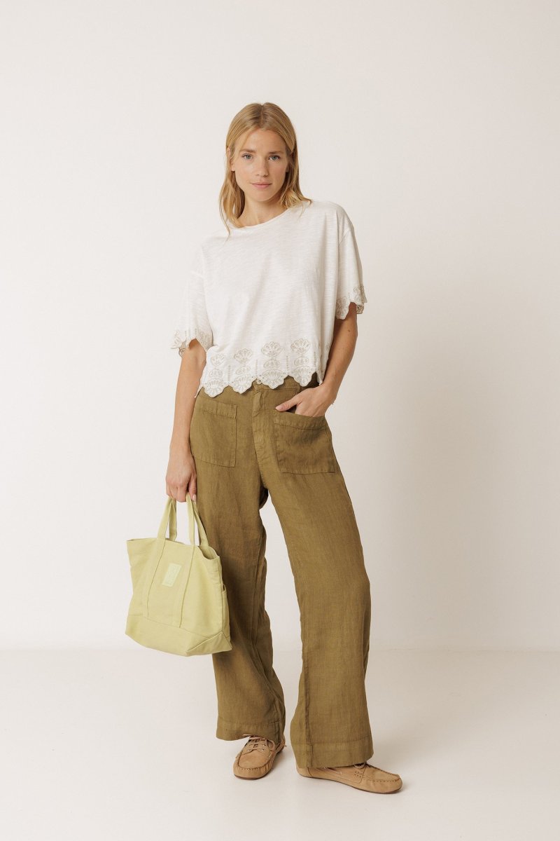 Indi&Cold pantalon de lino fluido kaky - Imagen 2