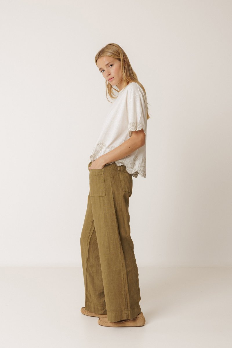 Indi&Cold pantalon de lino fluido kaky - Imagen 3