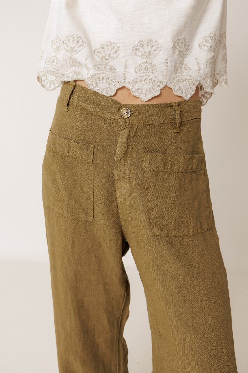 Indi&Cold pantalon de lino fluido kaky - Imagen 4