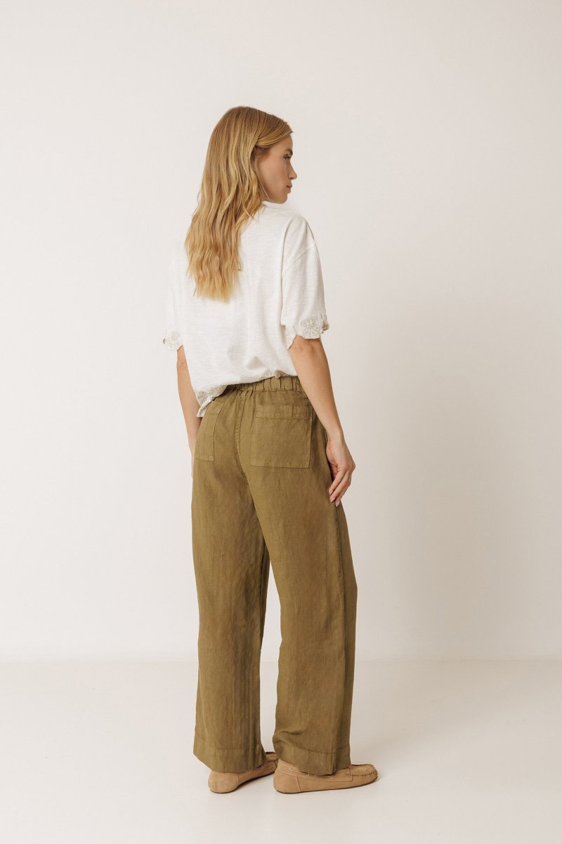 Indi&Cold pantalon de lino fluido kaky - Imagen 5