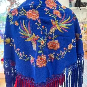 Mantón  Pájaros Fondo Azul Klein