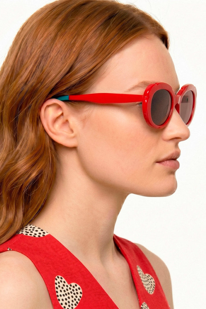 Gafas de sol rojas con punta patillas multicolor azul claro y verde - Imagen 2