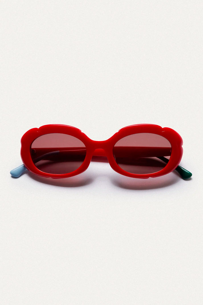 Gafas de sol rojas con punta patillas multicolor azul claro y verde - Imagen 3