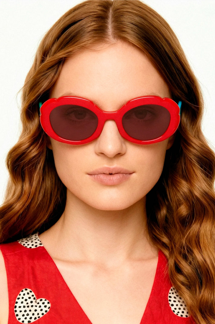 Gafas de sol rojas con punta patillas multicolor azul claro y verde - Imagen 6